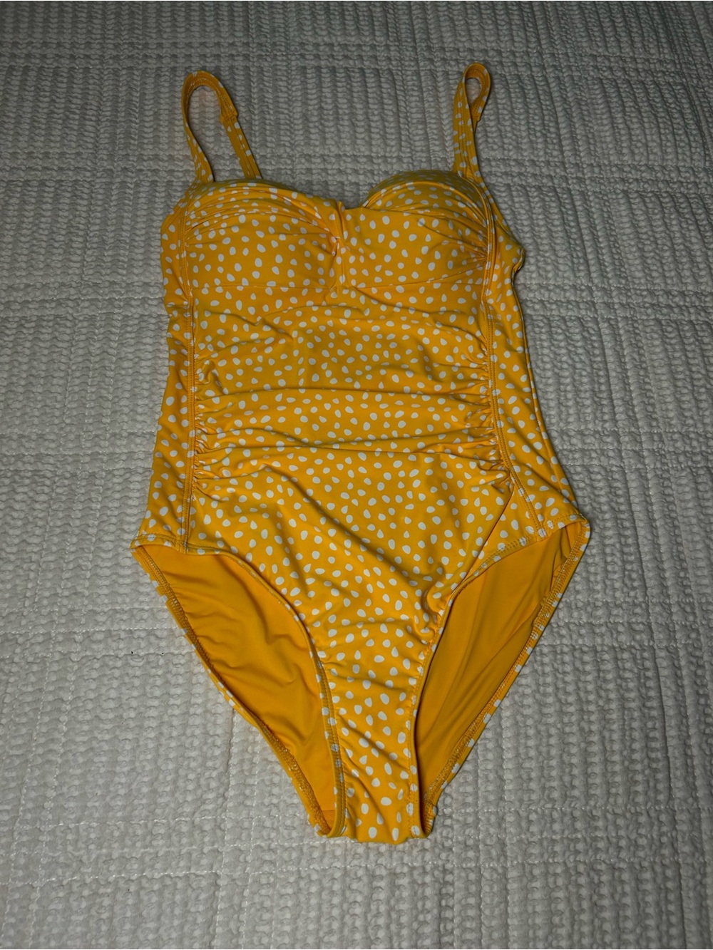 Sunny Yellow Polka Dot Ruched One-Piece Swimsuit